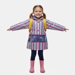 Clockwise Kids Multicolor Vertical Stripes Butterflies Print Raincoat Size 3T